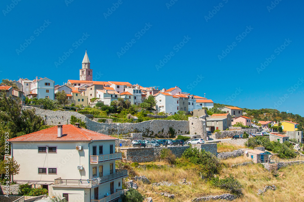 Panoramic view of the old town of Vrbnik on the Island of Krk, Croatia