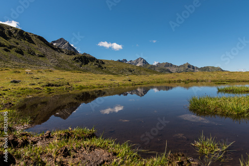 Wonderful mountain lake reflections during summer in Kühtai Austria © benicoma