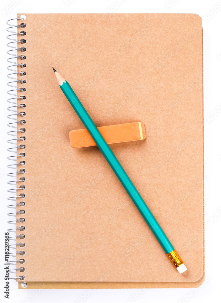 Notebook with pencil and an eraser Notebook with pencil and an eraser