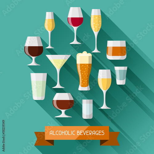 Alcohol drinks background design. Glasses for restaurants and bars