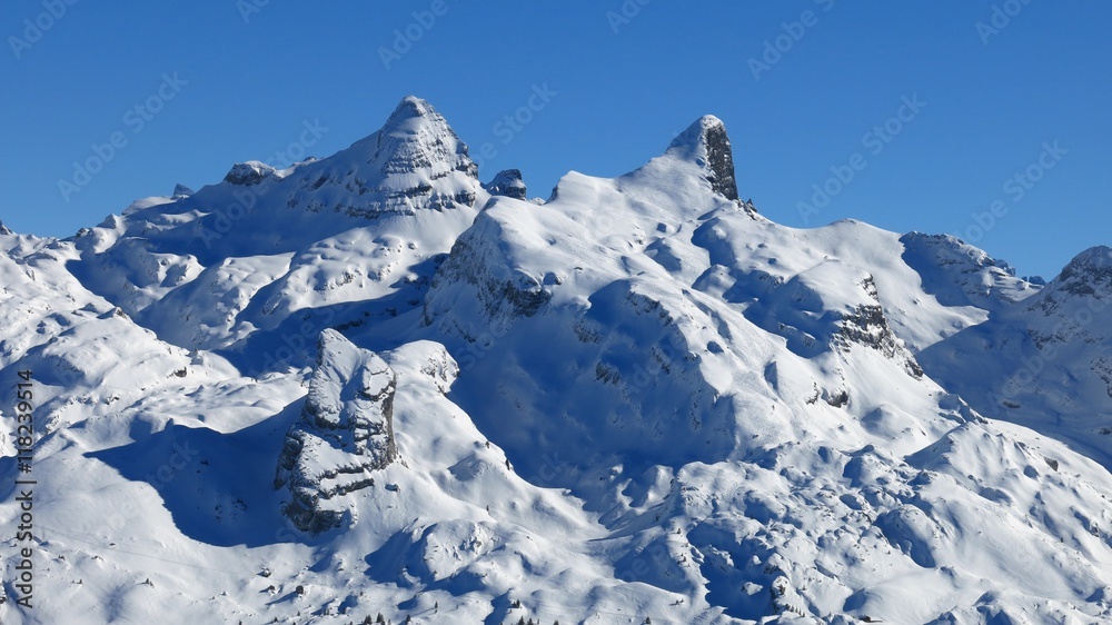 Snow covered mountains in the Swiss Alps