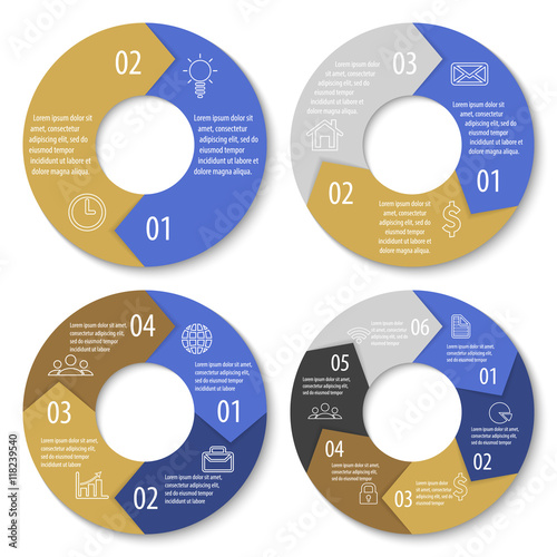 Vector template for round diagram, graph and chart. Circle arrows for infographic. Business concept with 2, 3, 4, 6 options, parts or steps