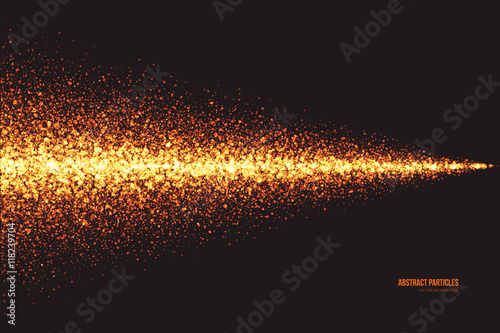 Abstract bright golden shimmer glowing round particles vector background. Scatter shine tinsel light explosion effect. Burning sparks. Celebration, holidays and party illustration