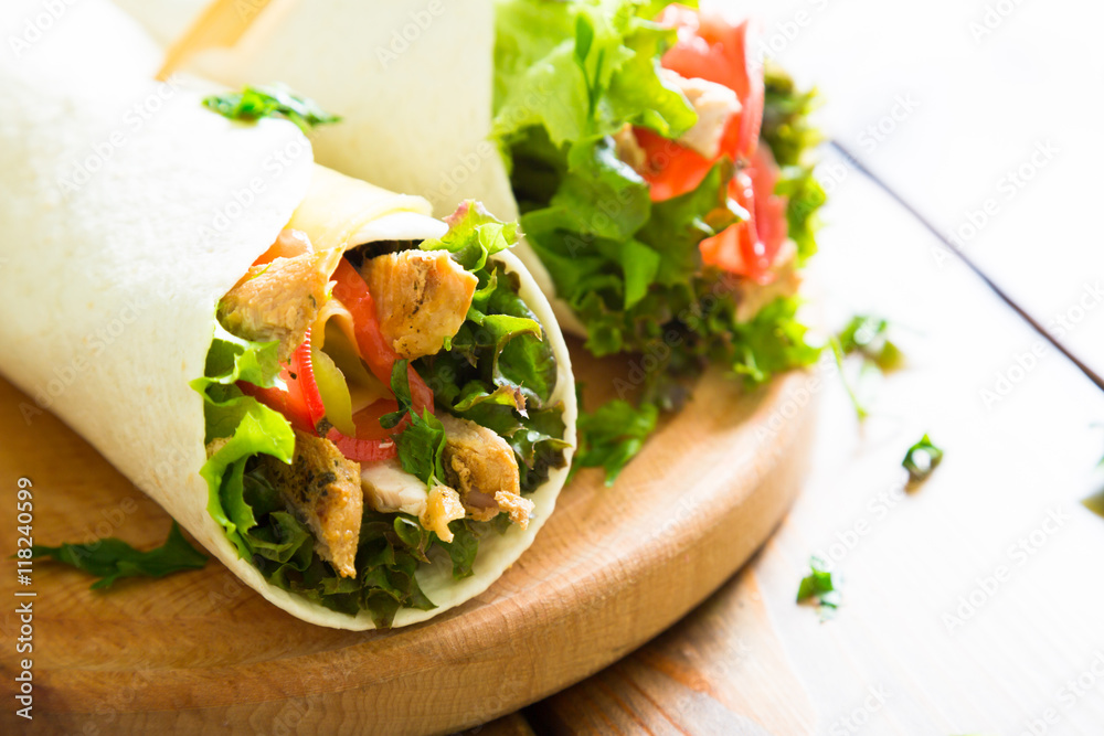 Wunschmotiv: Meat and vegetables wrapped in a tortilla #118240599