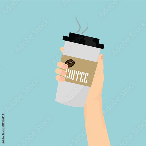 Vector of hand with paper or plastic hot coffee cup