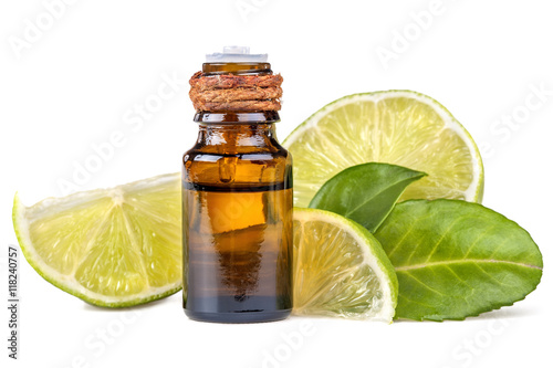 essential oil of lime on a white background