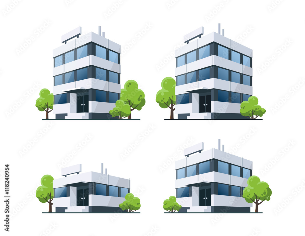 Office Vector Buildings Illustration with Trees