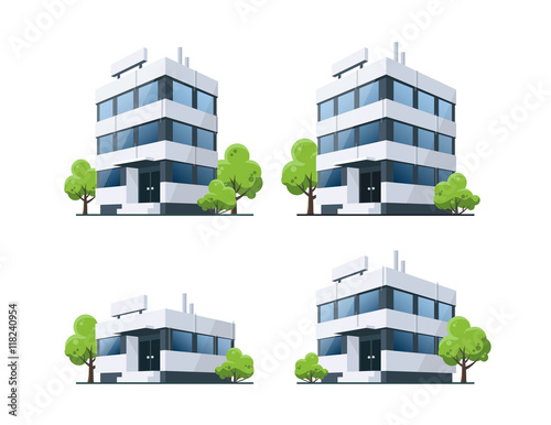 Office Vector Buildings Illustration with Trees