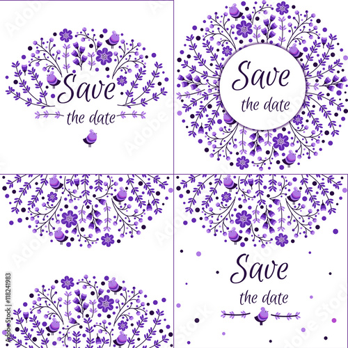 Set of vector floral frames. Cute collection of wreaths made of hand drawn leaves and flowers. Vintage set for invitations. save the date cards and other design.