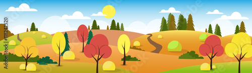 Autumn Landscape Forest Road Blue Cloud Sky Tree