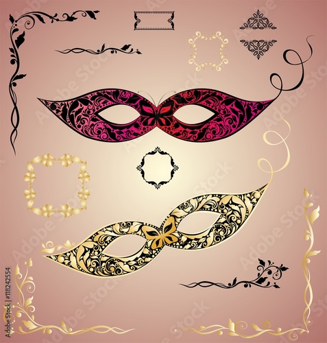 Collection of beautiful vintage masque with floral pattern