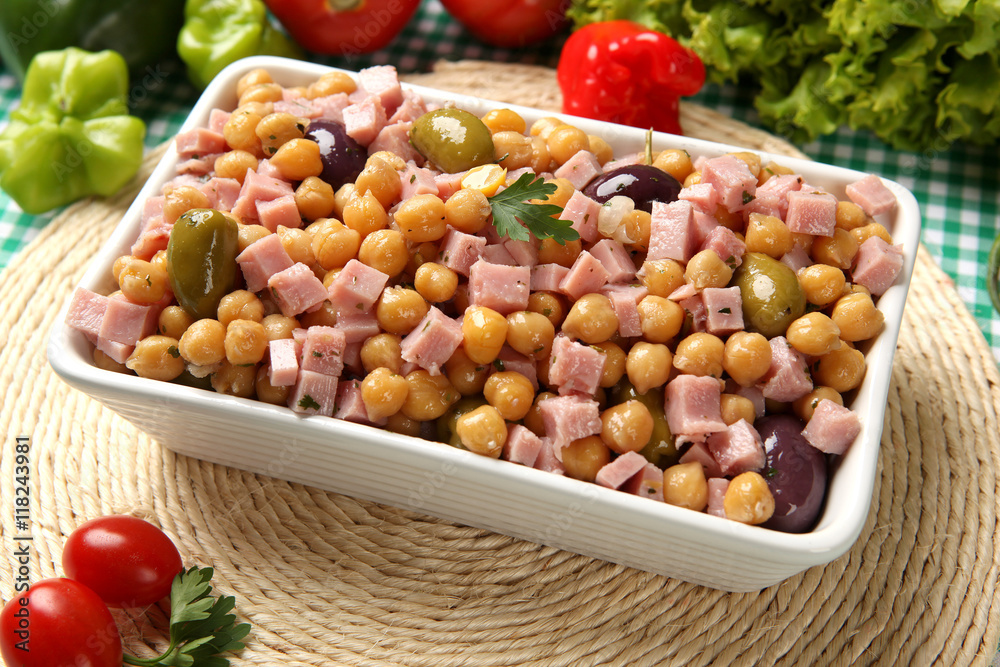 Chickpea Salad, with some ingredients in the background. Chickpea Salad, with some ingredients in the background.