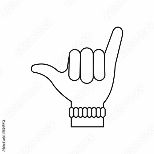 Gesture surfer icon in outline style isolated on white background. Greeting symbol vector illustration