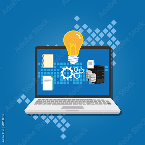 knowledge management concept idea lamp inside laptop