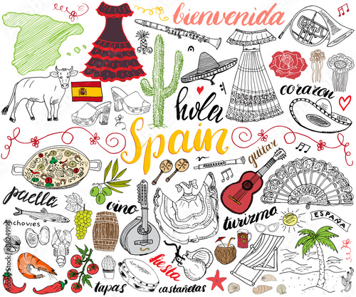 Spain hand drawn sketch set vector illustration