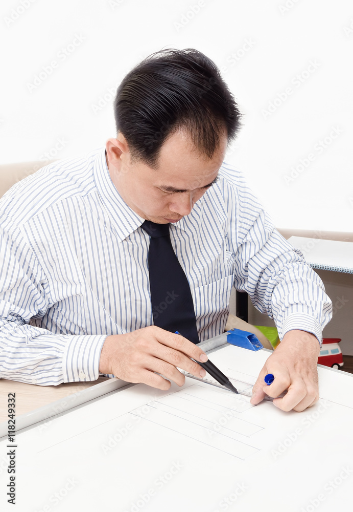 Asian businessman draw charts and preparing for presentation