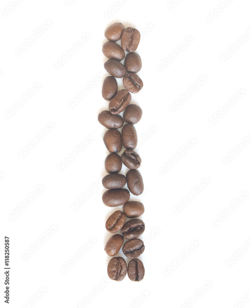 Letter I made of coffee beans under a daylight isolated on white background Letter I made of coffee beans under a daylight isolated on white background
