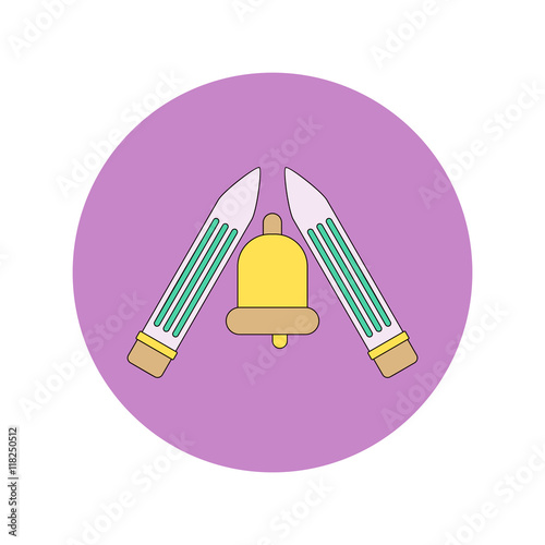 Back to School and Education Vector Flat Design bell and pencils