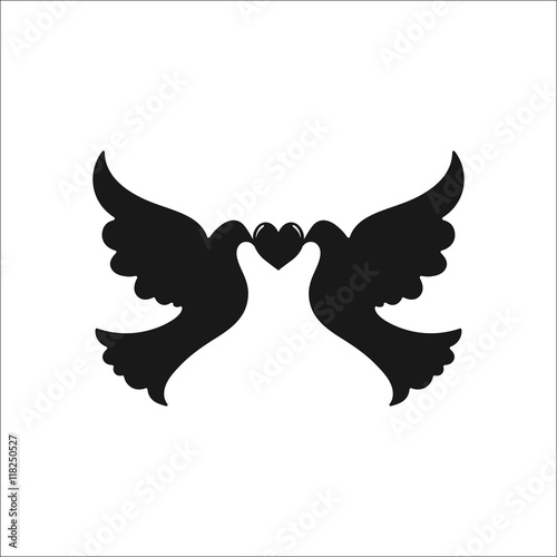 Two dove love heart sign simple icon on background