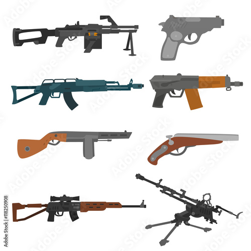 firearms set. collection of weapons on a white background