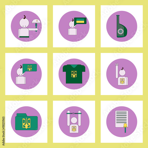 Collection of icons in flat style national Ukrainian items