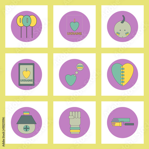 Collection of icons in flat style national Ukrainian stuff