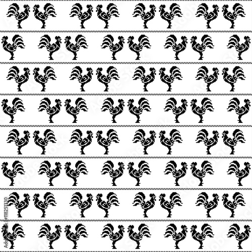 Seamless vector background with decorative roosters. Print. Cloth design  wallpaper.