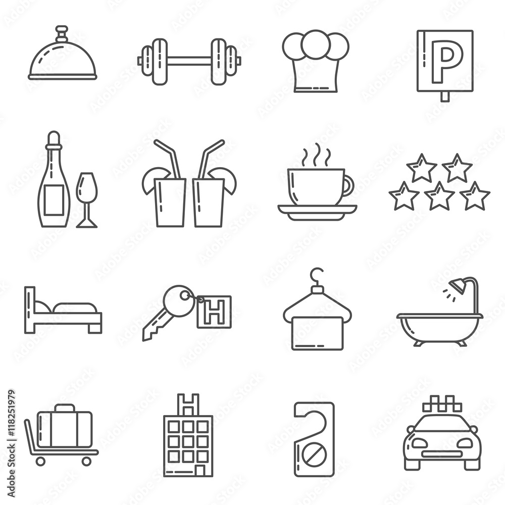 Hotel icons thin line icons set Hotel icons thin line icons set