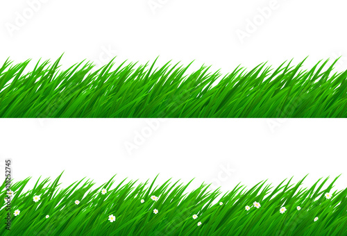 Seamless green grass background with and without small white flowers.