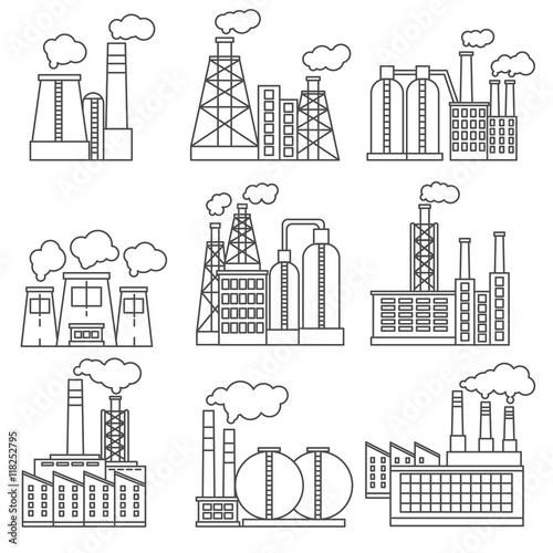 factory icons set thin line design