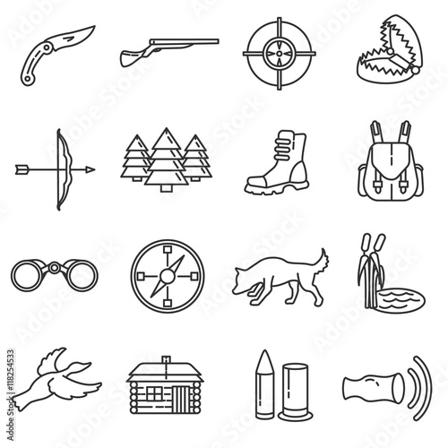 hunting icons set. thin line design