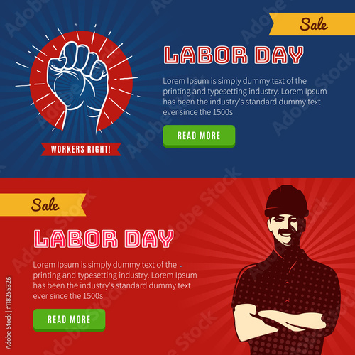 Labor Day banners. Retro and vintage celebrating banners