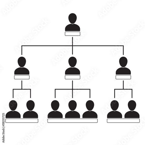 Organization chart with people icons. Corporate hierarchy concept. Vector infographics element.