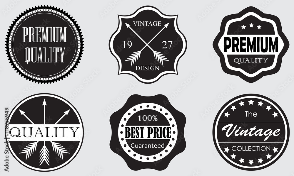 Vintage set of Premium Quality and Best Price labels and badges isolated on white background. Retro style design. Vector illustration.
