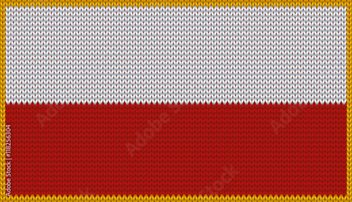 Design of knitted badge of Poland - PL, POL - flag. National Polish flag of knitwear fabric pattern. Vector illusration about national patriotic symbols.
