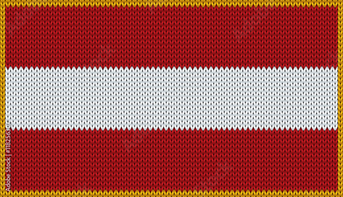Design of knitted badge of Austria - AUT, AT - flag. National Japanese flag of knitwear fabric pattern. Vector illusration about national patriotic symbols.