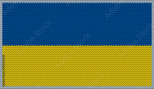 Design of knitted badge of Ukraine - UKR, UA - flag. National Ukrainian flag of knitwear fabric pattern. Vector illusration about national patriotic symbols.