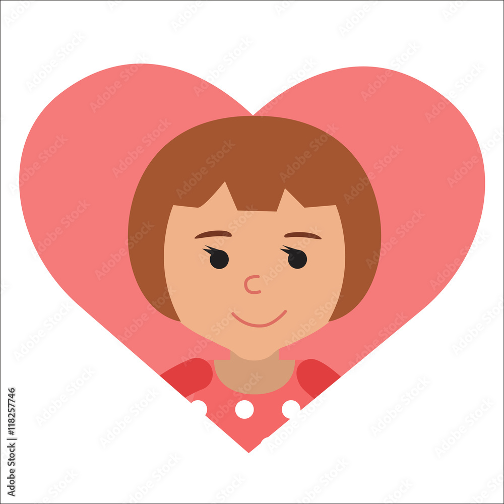 Vector drawing of icon little girl in the heart Vector drawing of icon little girl in the heart