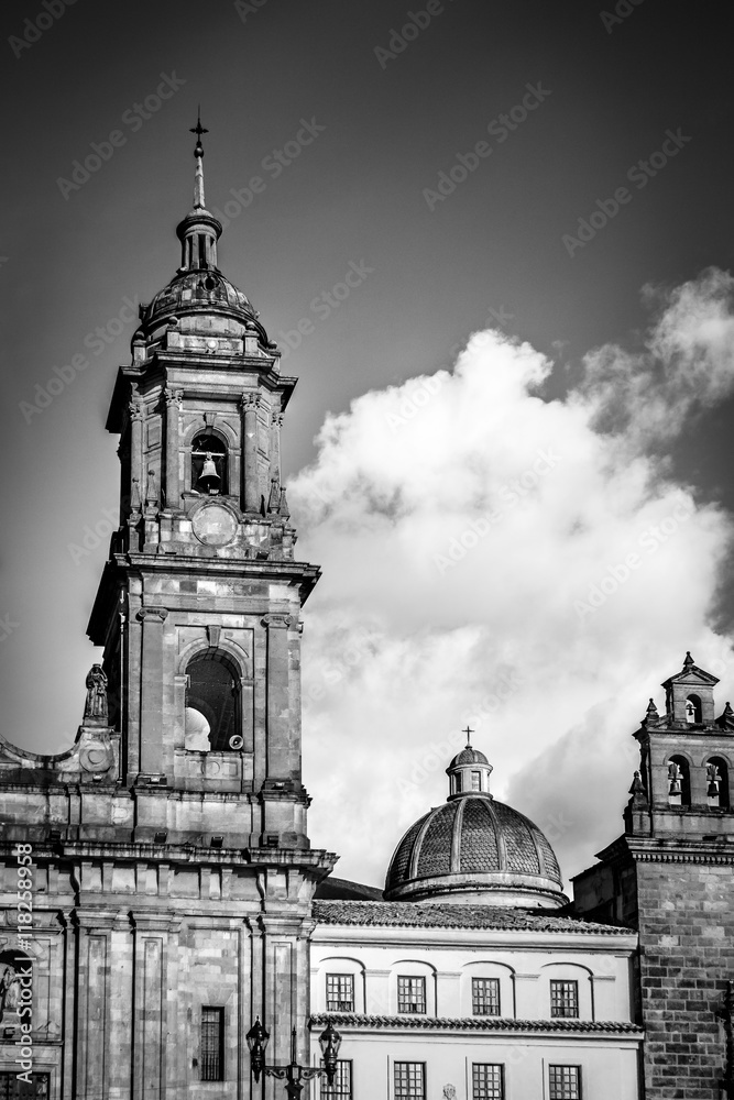 Black and white detail of Bogota Cathedral - Bogota, Colombia