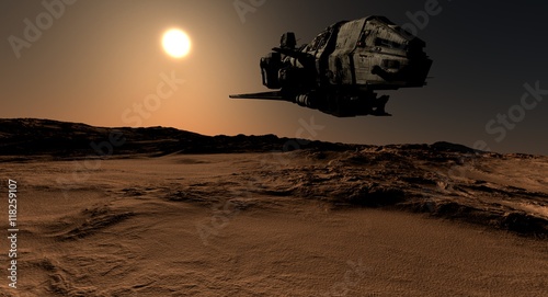 Science Fiction Space Exploration Landscape 3D Rendering © studio1media