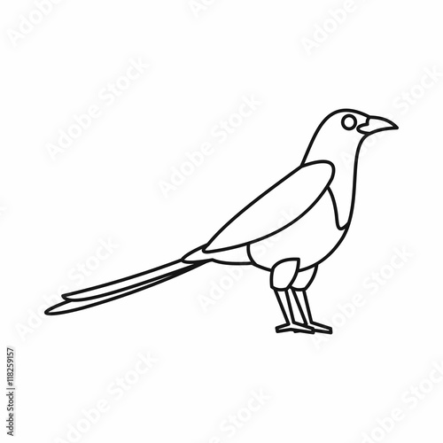 Bird magpie icon in outline style isolated on white background vector illustration