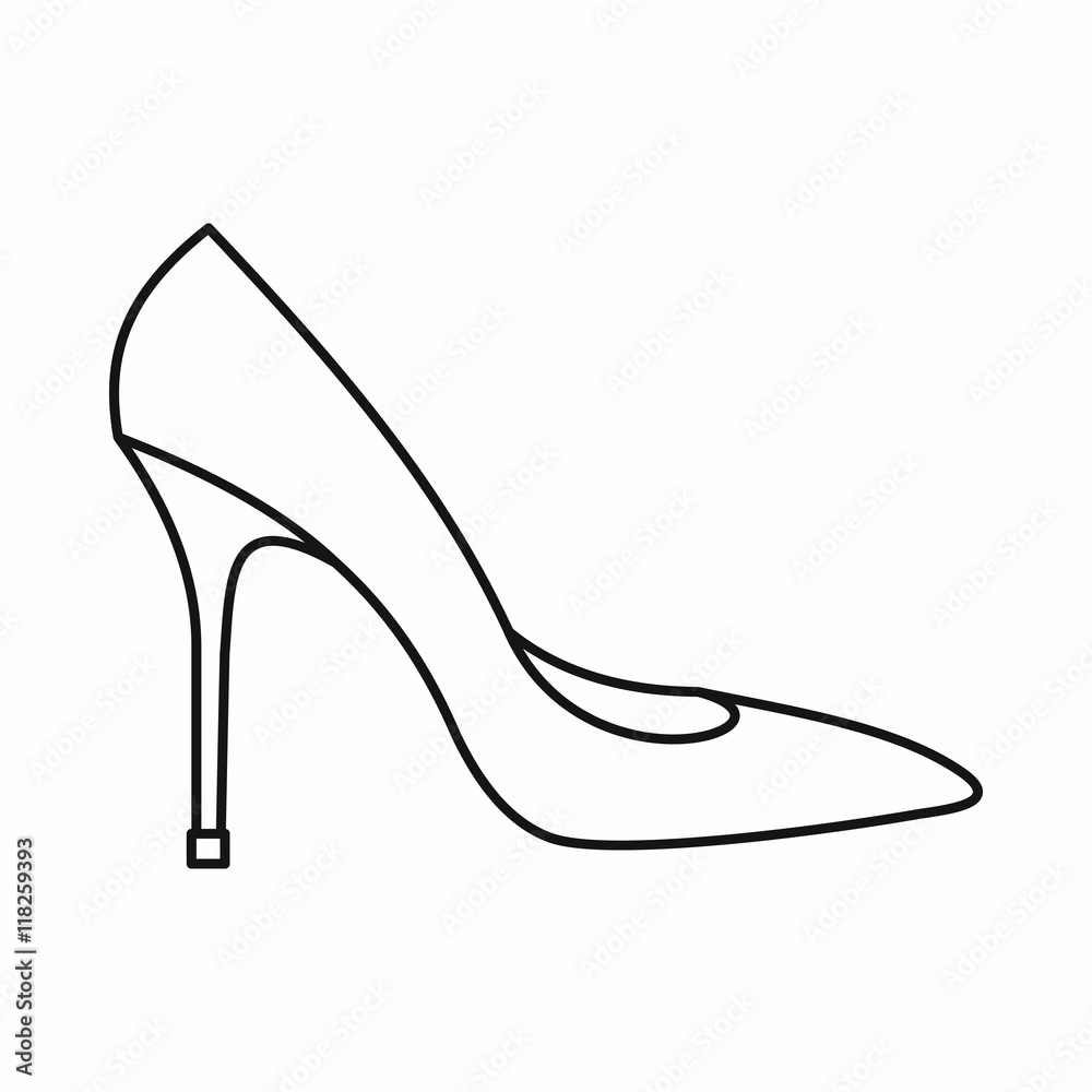 Women shoe with high heels icon in outline style isolated on white background. Wear symbol vector illustration Women shoe with high heels icon in outline style isolated on white background. Wear symbol vector illustration