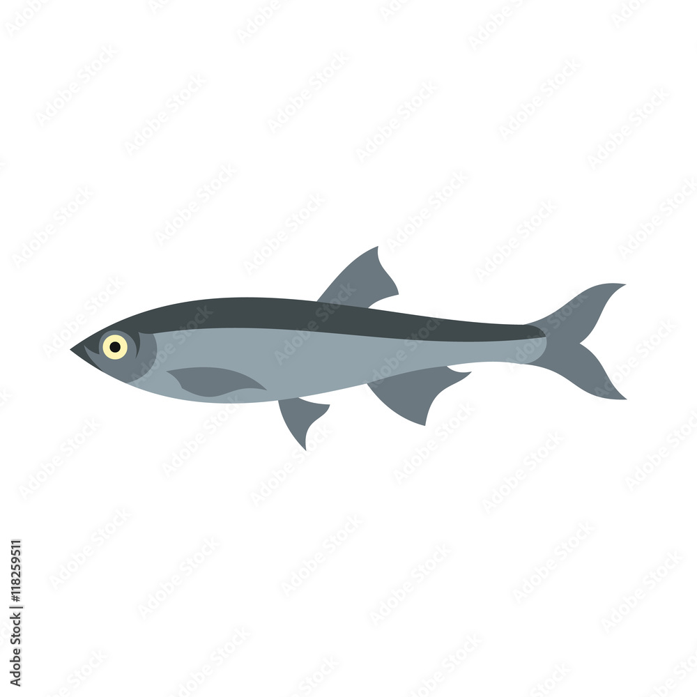 Herring icon in flat style isolated on white background. Sea creatures symbol Herring icon in flat style isolated on white background. Sea creatures symbol