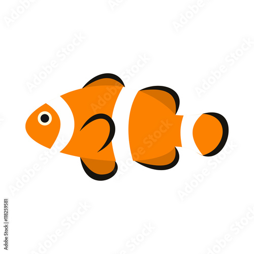 Clown fish icon in flat style isolated on white background. Sea creatures symbol