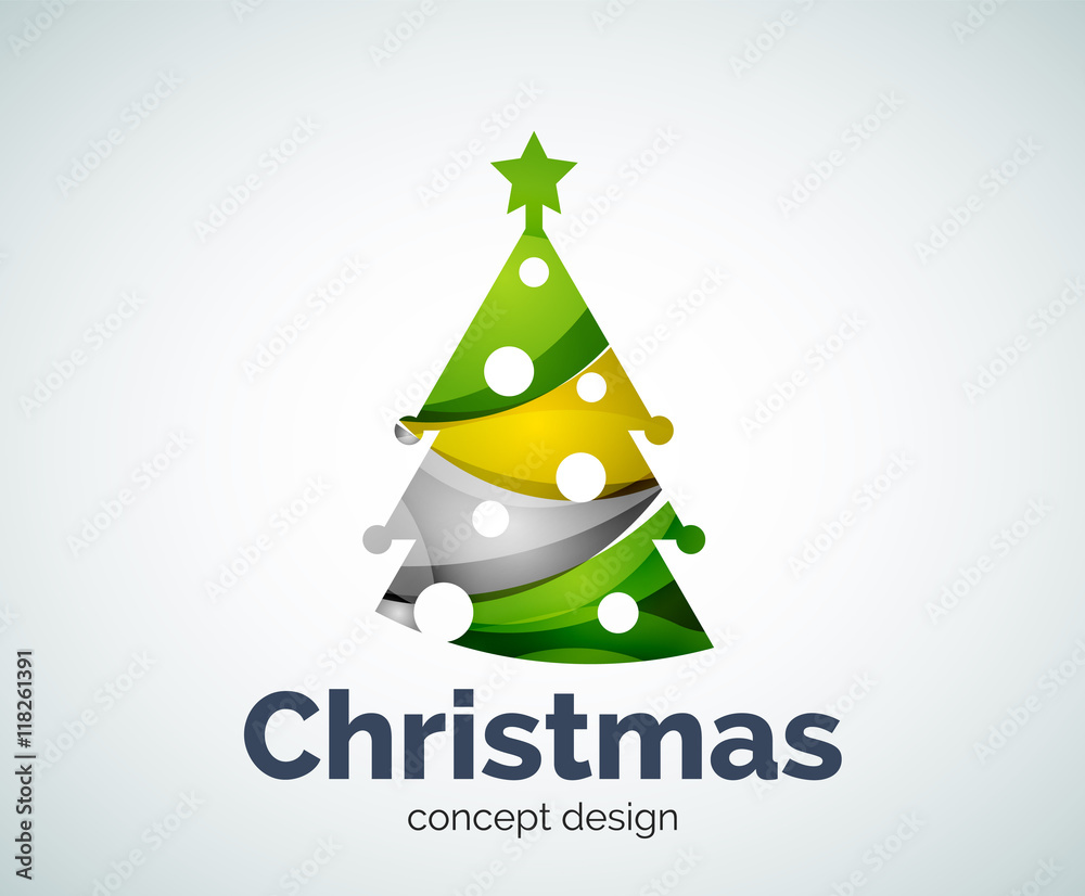 Vector Christmas or New Year tree logo template - obrazy, fototapety, plakaty 