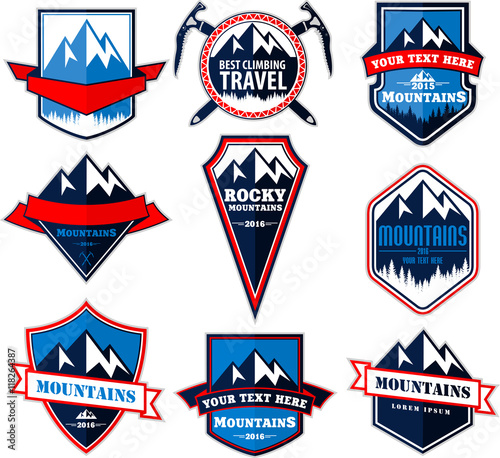 Vector set of mountain adventure camping expedition logo badges emblems