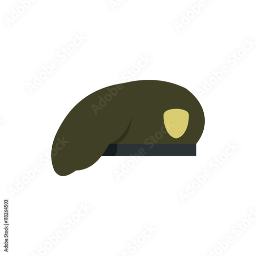 Military beret icon in flat style on a white background