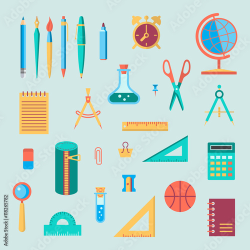 School supplies color icon set