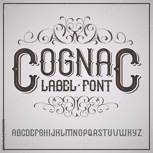 Vector vintage label font. Cognac  style