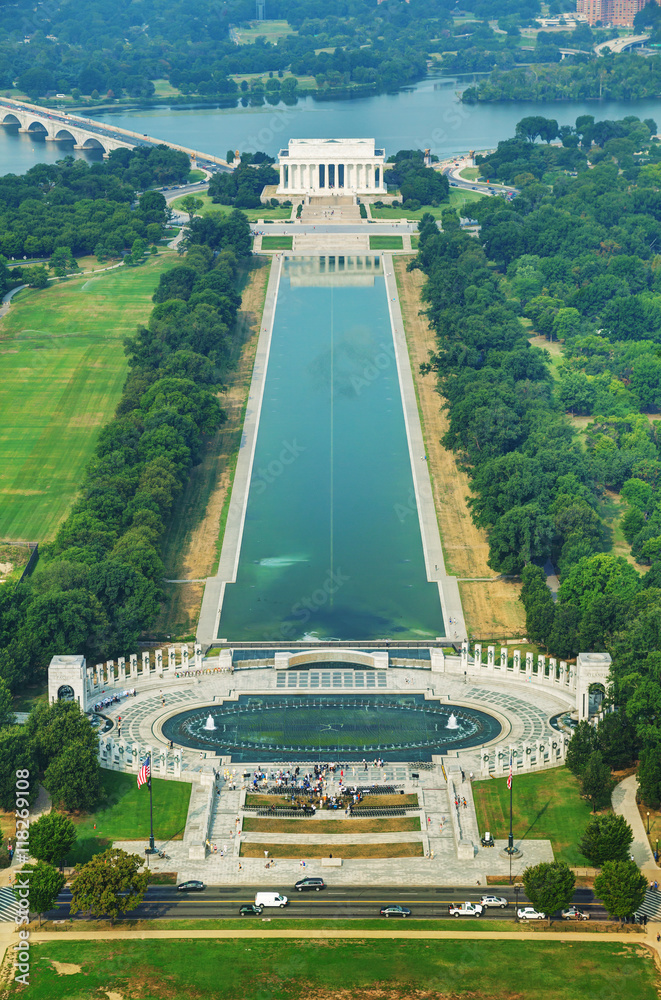 Abraham Lincoln and WWII memorial in Washington, DC